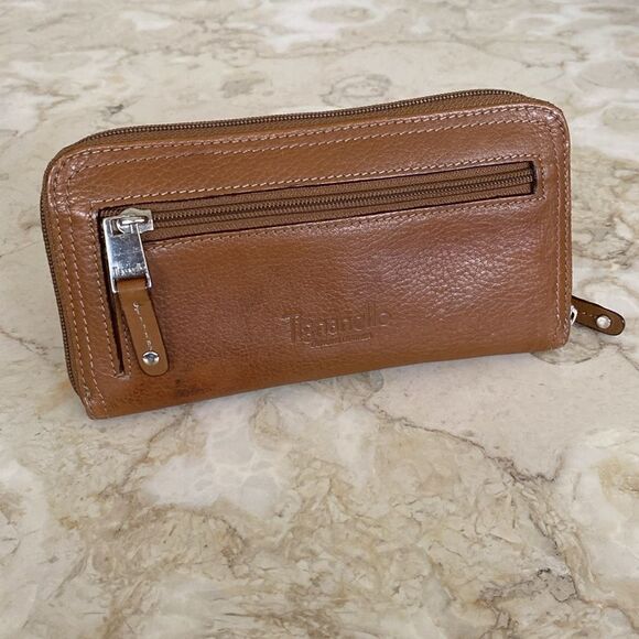 Tignanello Pebbled Leather Zip Around Accordion Wallet Clutch ID CARD Coin Zip - Picture 2 of 14